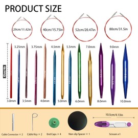 TRILVIX Circular Knitting Needles Set, 13 Pairs Interchangeable Knitting Needles 3mm-10mm with 4 Cables, Accessories & Case, 4 Inch Aluminum Knitting Needles US Size 2~15