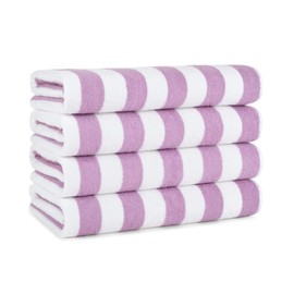 Arkwright California Cabana Stripe Beach Towel - Pack of 4, Large Soft Quick Dry Cotton Terry Towels Set for Pool, Swim, and Hot Tub, Oversized 30 x 70 in, Lavender