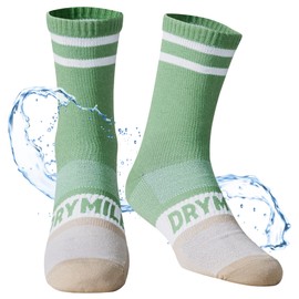 DRYMILE Slim Waterproof Socks, Thin Moisture Wicking Waterproof Socks for Men & Women, Golf, Cycling, Trekking - Crew (M, Green / Sand)