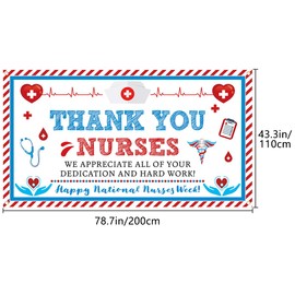 Thank You Nurses Banner, 78 x 43INCH Large Fabric Backdrop Decorations, National Nurse Week Sign Photo Booth Backdrop Background for Party Supplies