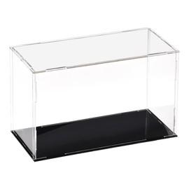 TA-VIGOR Clear Acrylic Display Case, 25 x 10 x 15 cm Assembleable Cube Storage Box Organizer Stand Dustproof Protection Display Case with Black Base for Collectibles