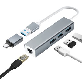 HEEDU Adaptador Ethernet USB 3.0, Adaptador Ethernet USB Hub 4 en 1 con Puerto LAN de Red Gigabit RJ45 10/100Mbps, Compatible con MacBook, Surface Pro, Windows,XP, Vista,Mac/Linux, Androidd etc