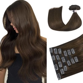 Ukira Brown Hair Extensions for Women Real Human Hair, 18 Inch 120g Clip in Hair Extensions, Medium Brown Remy Human Hair Extensions, Natural Straight Rallonge Cheveux Humain Real Hair Extensions