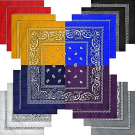 BIGTREE 3/6/12 Pack Multi-Purpose Multi-Color Bandanas Head Band Scarf Protection 100% Polyester 22x22 (12PK, Multicolor-Cotton)