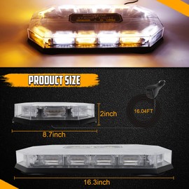 JESTMOTOR Large 16 Inch Roof Top Strobe Lights 12-24V 56LED High Visibility Warning Magnetic Strobe Light for Truck Roof, Snow Plow, Trucks, Construction Vehicles (Amber/White)