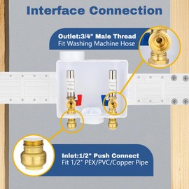 1-Pack GUOFIS Washing Machine Outlet Box,1/2 Inch Push-fit Inlet x 3/4 Inch MHT Outlet, Laundry Washer Box with Stainless Steel Water Hammer Arrestor (Center Drain)