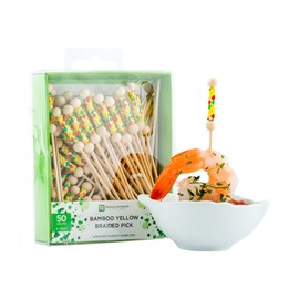 Restaurantware 4 Inch Cocktail Picks 50 Braided Fruit Skewers - Easy To Hold Mini Yellow Bamboo Food Picks Sharp And Sturdy Great For Parties
