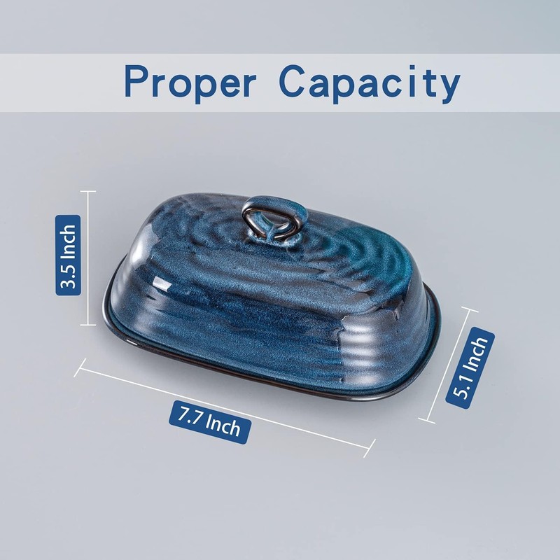 Hasense Butter Dish with Lid, Porcelain Butter Container with Handle