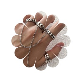 Zeshimb Punk Chain Finger Rings Sliver Cuban Link Rings Stackable Knuckle Rings with Tassel Vintage Midi Index Finger Rings Statement Jewelry for Women