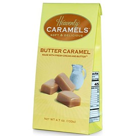 J Morgan Confections Heavenly Caramels, Butter Flavor (4.7 oz bag, 4-Pack); Gourmet, Artisan Soft and Chewy Butter Caramel Candies, Creamy and Smooth, Hand-Crafted Golden Treats
