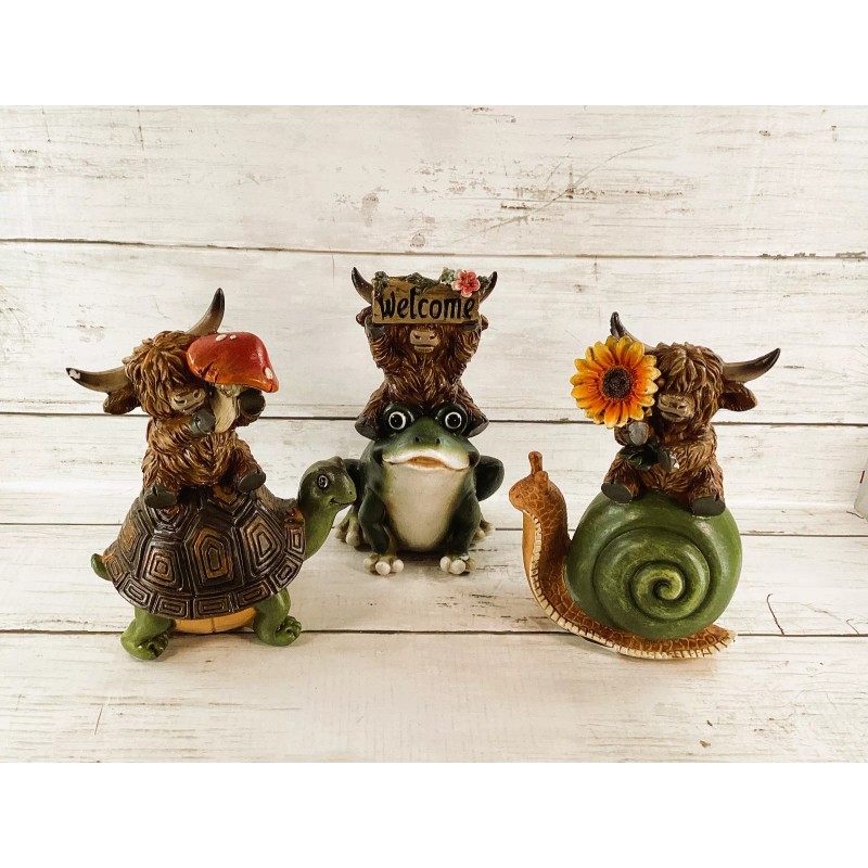 Gerson Spring Decor - Garden Friends Highland Cow Figurine 3pc