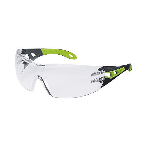 Uvex Pheos Safety Glasses - Anti-Fog and Scratch and Chemical Resistant - Transparent/Black Lime