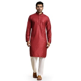 Pro-Ethic Style Developer Mens Indian Traditional Cotton Kurta Sets, Men Kurta Set Indian Wedding Dress (A-117) Maroon, 48