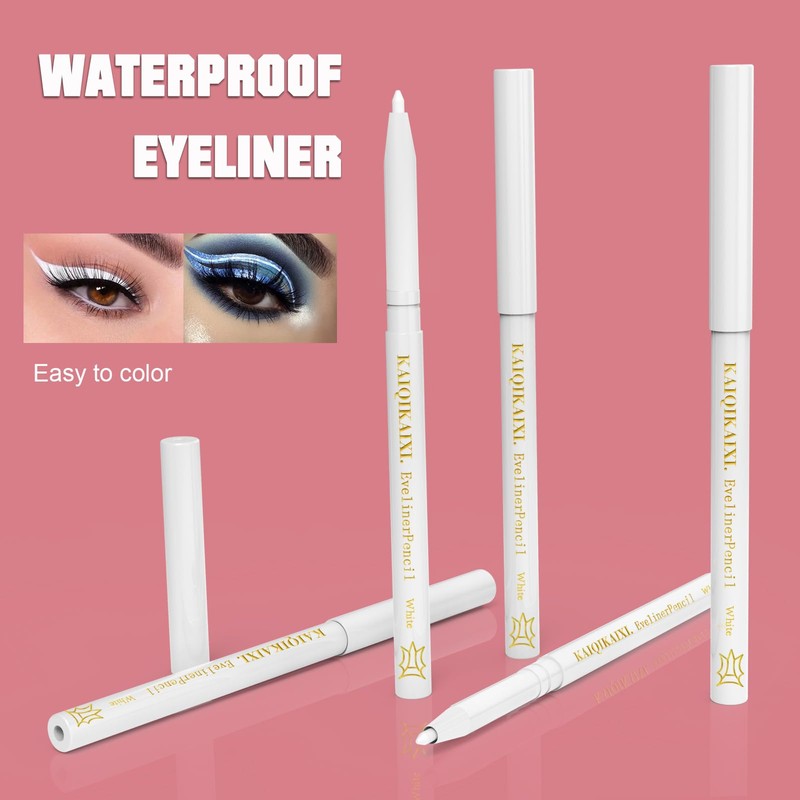 KAIQIKAIXI 6Pcs White Eyeliner Pencils Professional Use as Highlighter,Lip Line