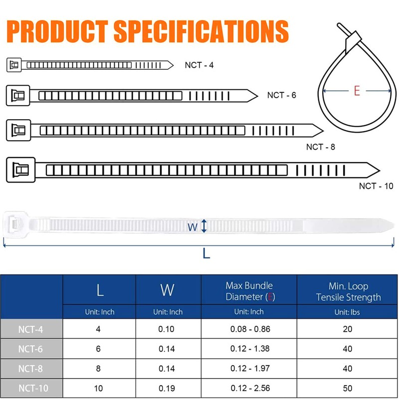 BIBTIM Pack of 100 Cable Ties, 200 mm Long x
