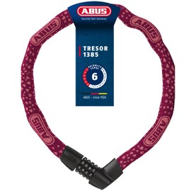 ABUS Tresor 1385/75 Cherry Heart Chain Lock, Hardened Steel Combination Lock, 6 mm Square Chain, ABUS Security Level 6, 75 cm, Red