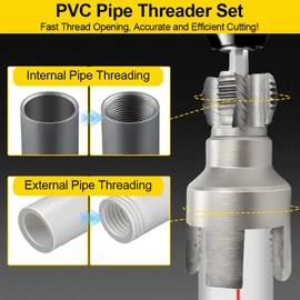 2PCS PVC Pipe Threader Set,1/2 and 3/4 inch Dies,Integrated Internal & External Pipe Threading Tool for Home Repair，Electric Drill Compatible Dual-Function Pipe Threading Tool