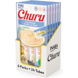 Inaba Churu Premios para Gato Sabor Atún, Puré Cremoso, Delicioso Sabor, Caja 6 Bolsas, 24 tubos de 14 grs c/u