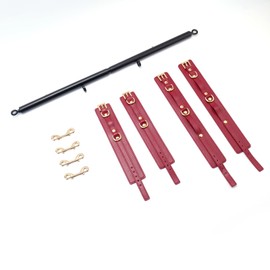 3 in 1 Heavy Duty Stainless Steel Expandable Black Spreader Bar with 4pcs PU Claret Adjustable Straps,Workout Bar for Home Gym Training Bar,Portable Detachable Pilates Kit