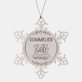 Bible Verse Sommelier Christmas Ornament Gifts, to My Sommelier for with God Nothing Shall be Impossible Sommelier Gifts, Xmas Gifts for Sommelier Snowflake Ornament Decorations