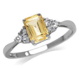 Silvershake 7x5mm Octagon Shape Birthstone Gemstone White Gold Plated or Yellow Gold Plated 925 Sterling Silver Engagement Ring Jewelry for Women, 6, Sterling Silver Rhodium (White Gold Plated),
