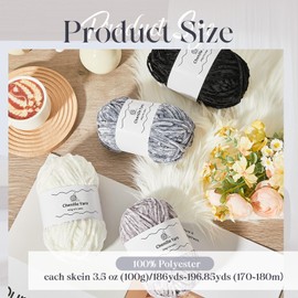 Timgle 8 Skein 1575yd Chunky Chenille Yarn for Crocheting, Fluffy Velvet Yarn Crochet Yarn Soft Plush Chunky Yarn for Hand Knitting Blanket Yarn,3.5oz(Milky White, Light Gray, Black, Purple Gray)