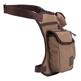 Canvas Waist Pack Thigh Drop Leg Bag for Men Women Tactical Military Motorcycle Rider Multi-Pocket Fanny Pack Mens Travel Hiking Climbing Cycling Outdoor Pouch Brown