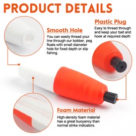 AGOOL Peg Floats Fishing Bobbers, Catfish Floats Foam Cigar Fishing Float Bobbers Catfish Rig Slip Bobbers Fishing Cork Bobbers with Pipe Plug for Catfish Santee Rig Freshwater Saltwater Fishing