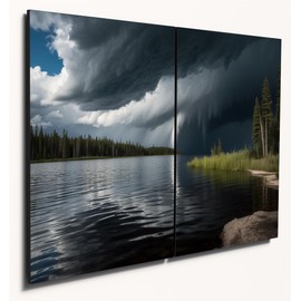 The Plum Penguin Serene Lake Waterspout & Tamarack Tree Wall Art - Dual A4 MDF Wood Panels Canvas Alternative 40 x 30cm