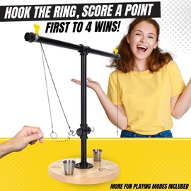 dcapilla Hook and Ring Battle Game - Large 21x17 Ring Swing Hook Game Set for All Ages - Table Top Ring Hook Game Includes Scoring Ladder and Shot Glasses
