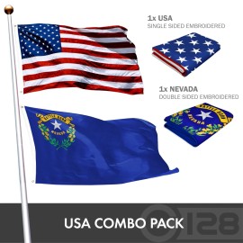 G128 NEW G128 Nevada Flag and USA Flag Set 3x5 FT Double Sided Embroidered Polyester