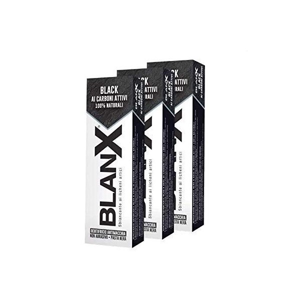 BlanX, Classic Black Toothpaste with Activated Carbon Whitening, Natural, Non-Abrasive, for White Teeth, 75 ml - 3 Packs
