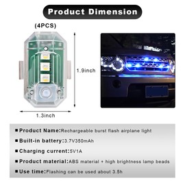 KVAEY 2PCS Wireless LED Strobe Lights with Remote Control, 8 Colors Warning Flashing Lights with USB Rubber Band Sticky, High Brightness Anti-Collision LED Emergency Strobe Lights (4 PCS)