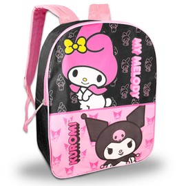 My Melody Backpack for School - Bundle with 16" My Melody and Kuromi School Backpack with Front Pocket Plus Stickers, Water Bottle, More | Kuromi Backpack for Girls