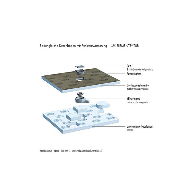 LUX ELEMENTS TUB-BAS-DV 100 I Vertical Drain Pot with Tileable