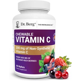 Dr. Berg Chewable Vitamin C Complex - Made with Organic, Non-GMO Berries - 60 Delicious Wafers