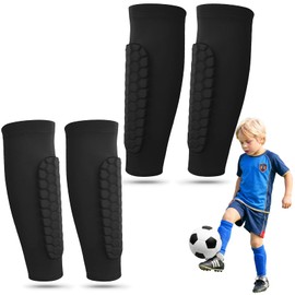 2 Pairs Soccer Shin Guards for Kids Youth Adults - Lightweight Calf Shin Guards Compression Sleeve with Honeycomb Pads for Soccer Baseball MTB Football–Boys Girls Protective Gear