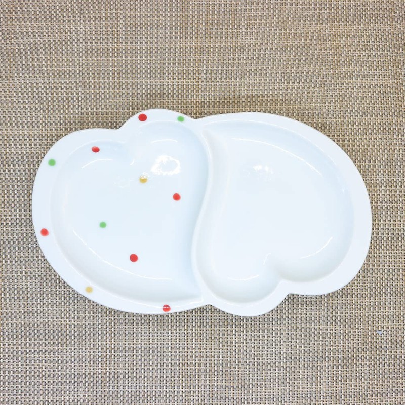 Divider Plate, Arita Ware, Hasamiyaki, Colored Polka Dot Heart Partition
