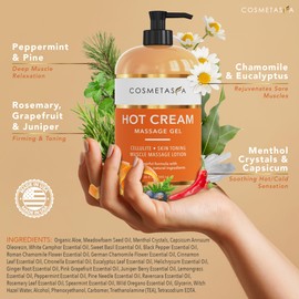 Cosmetasa Cellulite Massage Oil, Gel & Mitt - Natural Hot Cream Massage Gel, Oil & Massager - Firm, Tone, Tighten & Moisturize Skin. Soothes Muscles (16.9 oz)