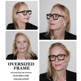 Eyekepper Multifocus Progressive Computer Readers Women - Noline Trifocal Reading Glasses Blue Light Filter Oversize Frame Tortoise +2.50