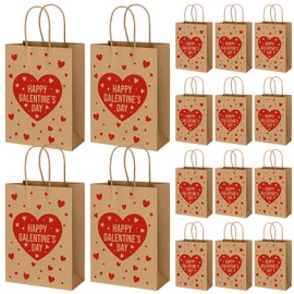 24 Pcs Galentine's Day Gift Bags with Handles Pink & Red Heart Paper Goodie Treat Bags Bulk Galentines Party Favors for Women Friends Coworkers Holiday Exchange Gifts Boutique(Classic)