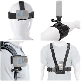 ChromLives Action Kamera Zubehör Set für Insta 360, 4 in 1 Kit mit Brustgurthalter Kopfgurthalterung Handgelenkgurthalterung Rucksackhalter Kompatibel mit GoPro Hero/Insta 360 X4/ X3