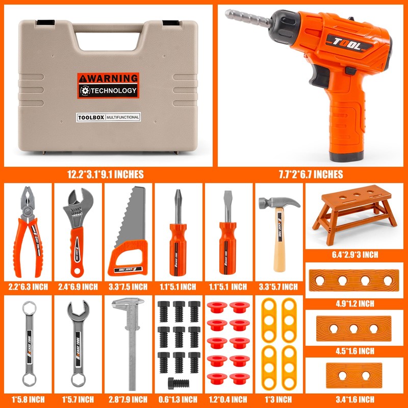 45Pcs Kids Tool Set with Electric Drill Toy and Portable