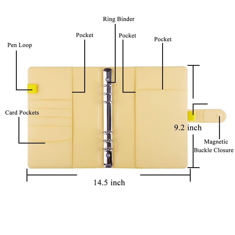Antner A5 PU Leather Binder 6 Ring Notebook Binder Cover
