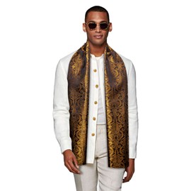 YOHOWA Gold Black Scarf for Men Floral Silk Lightweight Feeling Soft Scarves Neckerchief Wraps Fashion Gift