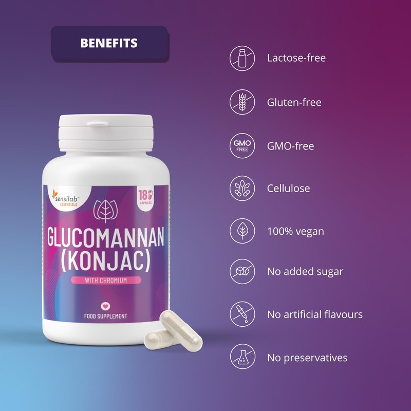 Glucomannan (Konjac) 3000 mg High Dose Capsules with Chromium, Vegan,