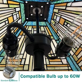 Capulina Tiffany Table Lamp Mission Style Tiffany Lamp 2-Light 16X16X24 Inches Amber Green Style Stained Glass Desk Lamp Decor for Bedrooms Living Room Study Home Office