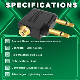 MKBKLLJY 5PCS Dual 3.5mm Male to 3.5mm Female Airplane Headphone Adapter Gold Plated Plug Socket Jack Stereo Aux Connectors Converters with Cable Tie, for Most Airline Dual Audio Jack