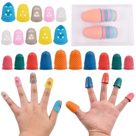 INJOYTEC 20 Pieces Rubber Finger Tips Guard 2 Styles 5 Sizes Silicone Thimble Finger Pads Grips Assorted Colors Protector for Sorting Task Embroidery Paperwork Carving Sewing Money Counting Guitar
