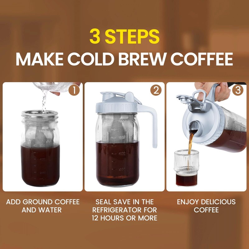 QHH Cold Brew Coffee Maker,32 oz Mason Jar Pitcher with